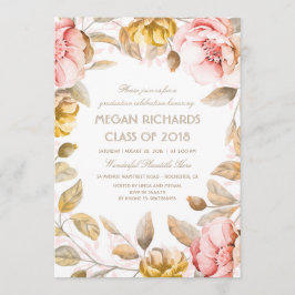 Invitación Graduación de Boho de color floral de Rubor y oro