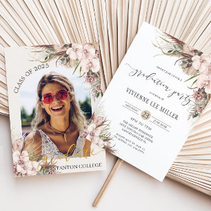 Invitación Graduación de Boho Moda Pampas Grado Orquídea