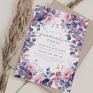 Invitación Graduación de Boho Purple Botanical Garden Floral