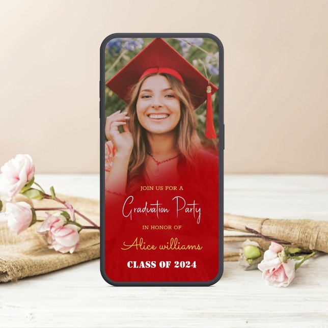 Invitación Graduación De Boho Rojo De 2024 (Graduation Vibes: Boho Style for 2024)