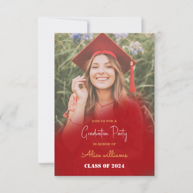 Invitación Graduación De Boho Rojo De 2024 (Anverso)