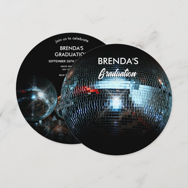 Invitación Graduación de bola disco (Anverso / Reverso)