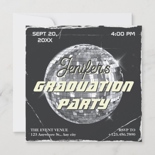 Invitación Graduación de bolas de fiesta de discoteca de plat (Anverso)
