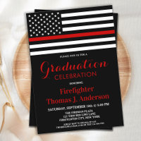 Graduación de bombero de línea roja delgada