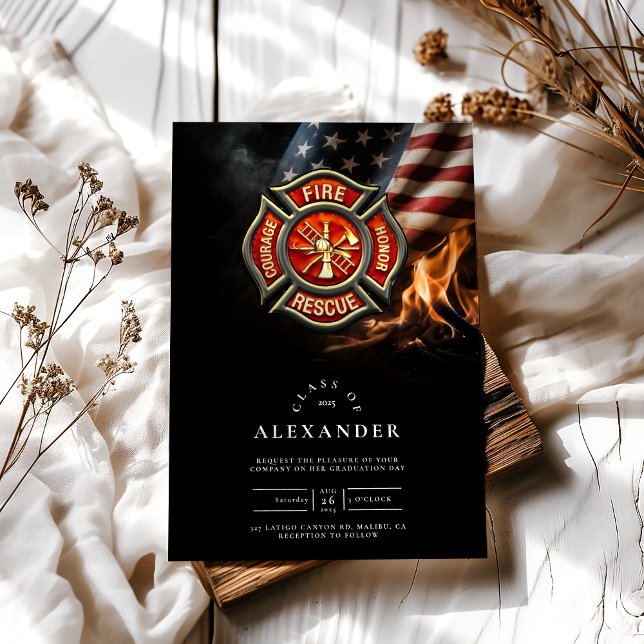 Invitación Graduación de bombero maltés cruzado con guantes (Subido por el creador)