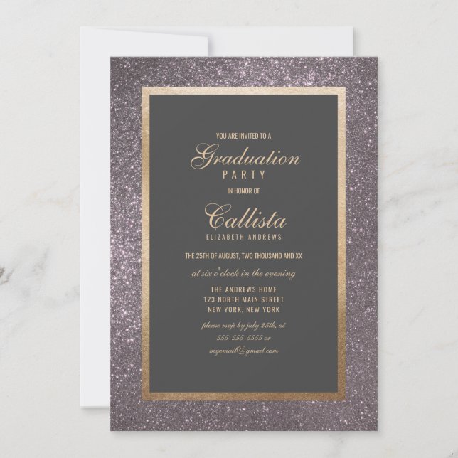 Invitación Graduación de borde grueso de Purpurina plateado m (Anverso)
