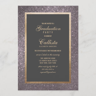 Invitación Graduación de borde grueso de Purpurina plateado m