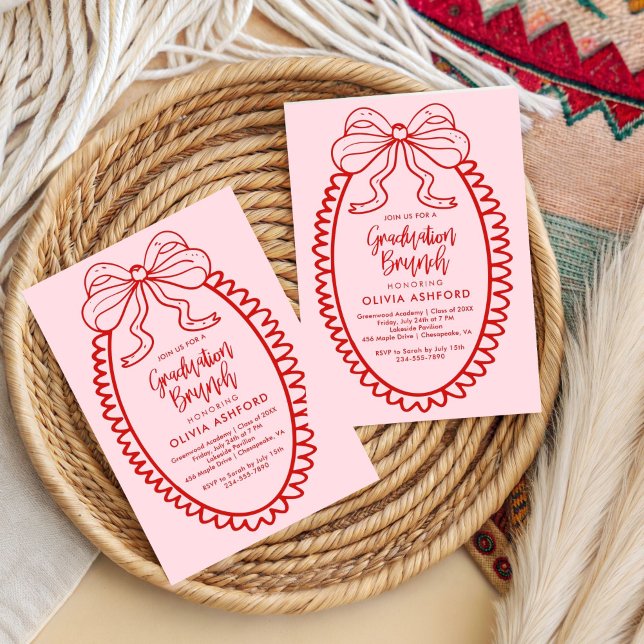 Invitación Graduación de Brunch Elegante Rojo y Rosa (Subido por el creador)