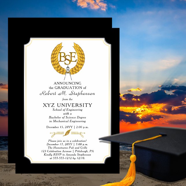 Invitación Graduación de BSE - Licenciatura en Ingeniería (Elegant "BSE" Engineering Graduate Graduation Announcement and Party Invitation - Print | Download)