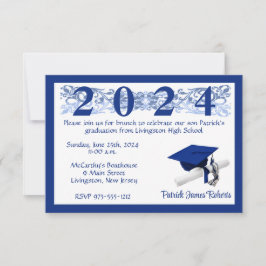 Invitación Graduación de Cabo y Diploma, Blanco y Azul Real