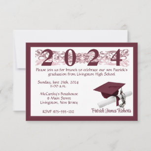 Invitación Graduación de Cabo y Diploma, Blanco y Marrón