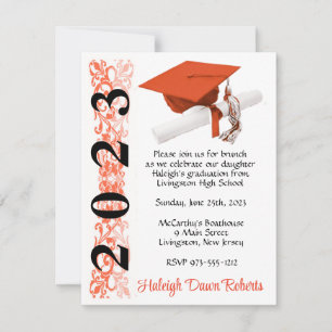 Invitación Graduación de Cabo y Diploma, Naranja y Negro