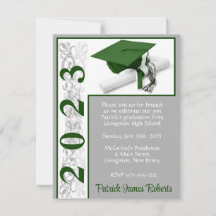 Invitación Graduación de Cabo y Diploma, Verde y Gris