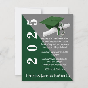 Invitación Graduación de Cabo y Diploma, Verde y Gris