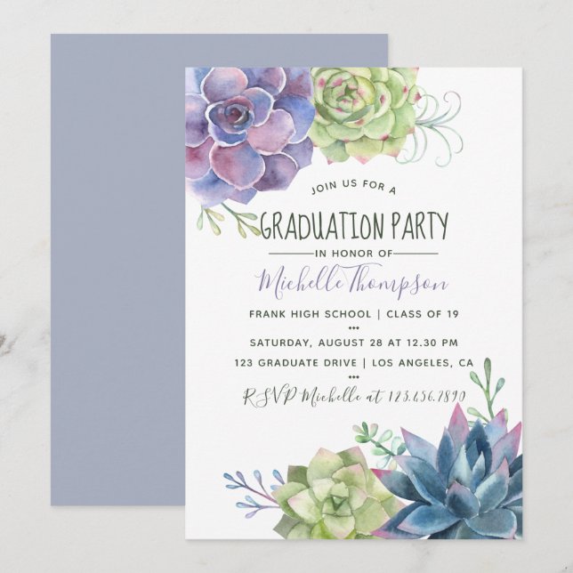 Invitación Graduación de cactus de desierto de acuarela (Anverso / Reverso)