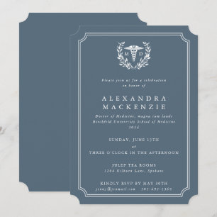 Invitación Graduación de Caduceo MD Gris Azul/Blanco