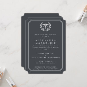 Invitación Graduación de Caduceo MD Gris/Blanco