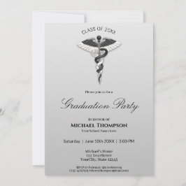 Invitación Graduación de Caducto Blanco Negro Elegante Médico