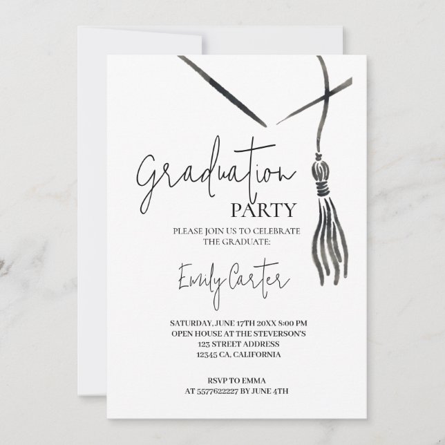 Invitación Graduación de caligrafía de tinta minimalista (Anverso)