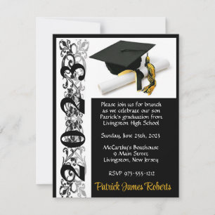 Invitación Graduación de Cap & Diploma, Black & Gold