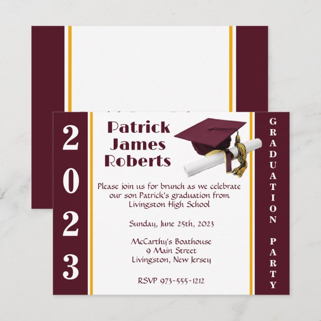 Invitación Graduación de Cap & Diploma, Maroon & Gold (Anverso / Reverso)