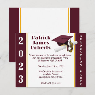 Invitación Graduación de Cap & Diploma, Maroon & Gold