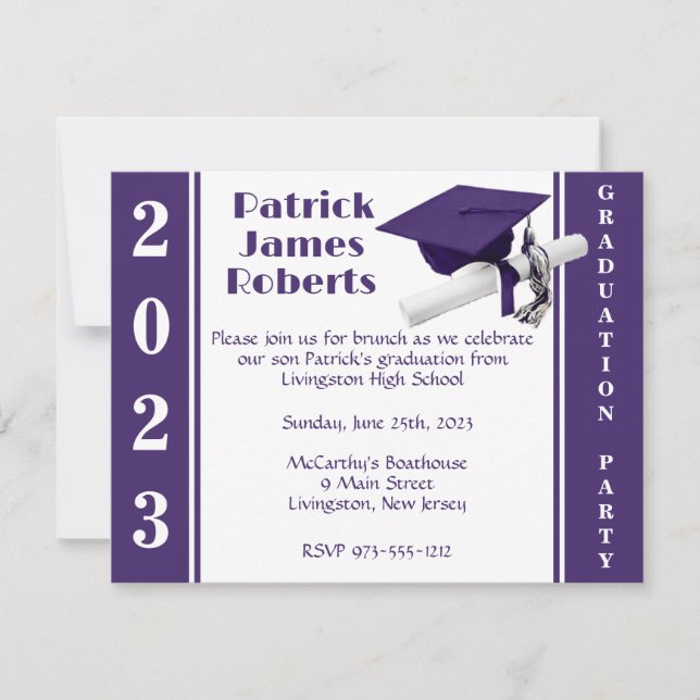 Invitación Graduación de Cap & Diploma, Morado y Blanco (Anverso)