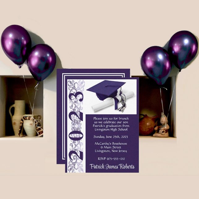 Invitación Graduación de Cap & Diploma, Morado y Blanco (Subido por el creador)