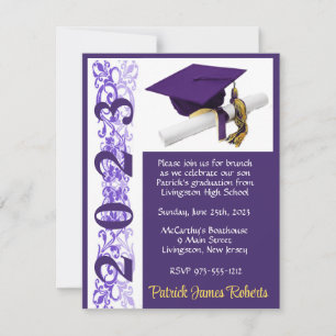 Invitación Graduación de Cap & Diploma, Morado y Oro