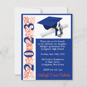 Invitación Graduación de Cap & Diploma, Naranja y azul