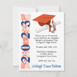 Invitación Graduación de Cap & Diploma, Naranja y azul