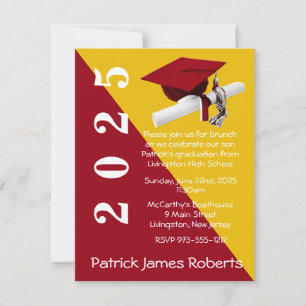 Invitación Graduación de Cap & Diploma, Red & Gold
