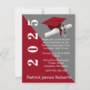 Invitación Graduación de Cap & Diploma, rojo y gris