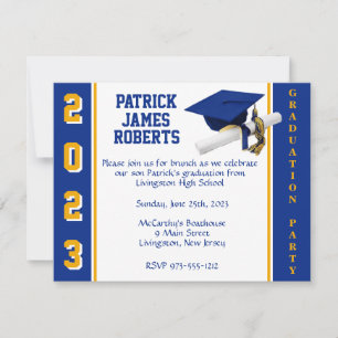 Invitación Graduación de Cap & Diploma Varsity Royal Blue & G