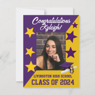 Invitación Graduación de Cap & Stars Purple y Gold
