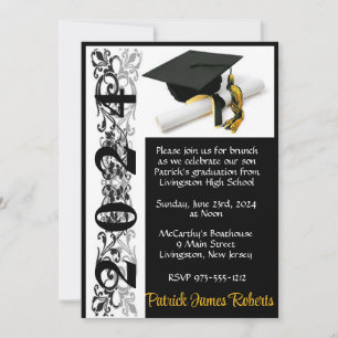 Invitación Graduación de Cap y Diploma 5x7 en negro y oro