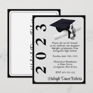 Invitación Graduación de Cap y Diploma, Negro y Plata