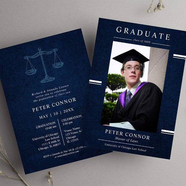 Invitación Graduación de capa azul de la marina moderna (Subido por el creador)