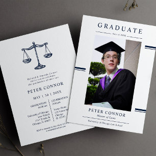 Invitación Graduación de capa azul de la marina moderna