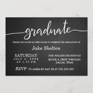 Invitación Graduación de Casa Abierta con Chalkboard manuscri