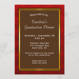 Invitación Graduación de cena de marco dorado rojo marrón