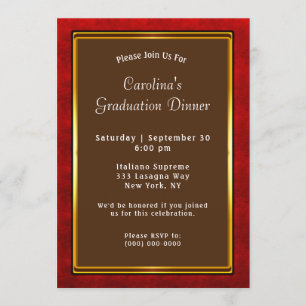 Invitación Graduación de cena de marco dorado rojo marrón
