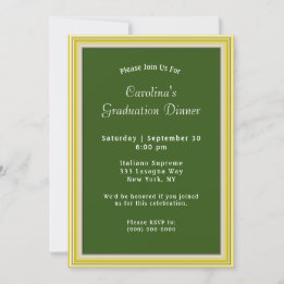 Invitación Graduación de cena verde marco dorado amarillo