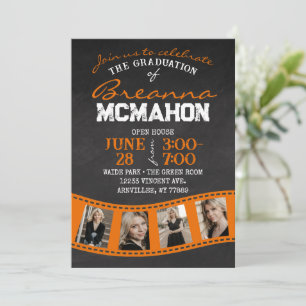 Invitación Graduación de Chalkboard de naranja Filmstrip