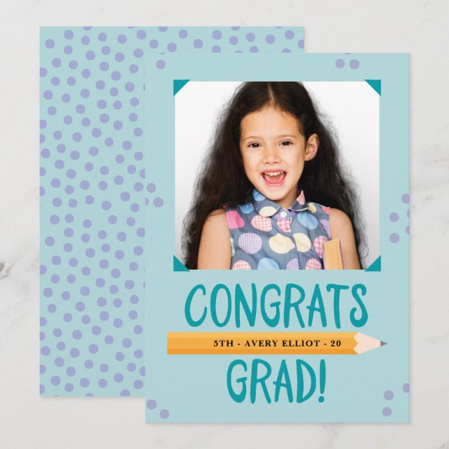 Invitación Graduación de Chica de la escuela primaria (Anverso / Reverso)