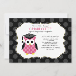 Invitación Graduación de Chica de lechuza con puntos de polka