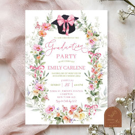 Invitación Graduación de Chica floral de primavera brillante 