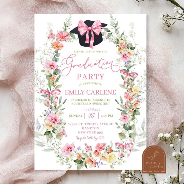 Invitación Graduación de Chica floral de primavera brillante  (Subido por el creador)
