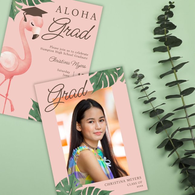 Invitación Graduación de Chica tropical del Flamingo Rosa Alo (Subido por el creador)