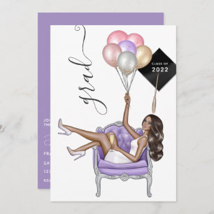 Invitación Graduación de Chicas afroamericanos negros y morad